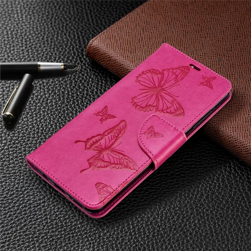Imprint Butterfly Wallet Leather Stand Case for Samsung Galaxy A51 - Rose
