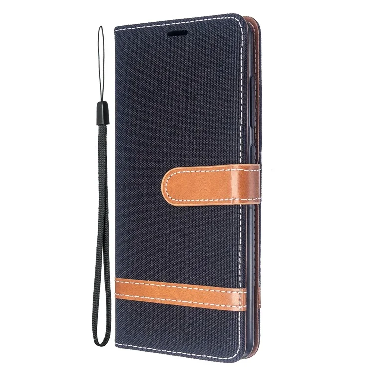 Assorted Color Jeans Cloth Leather Wallet Case for Samsung Galaxy A51 - Black