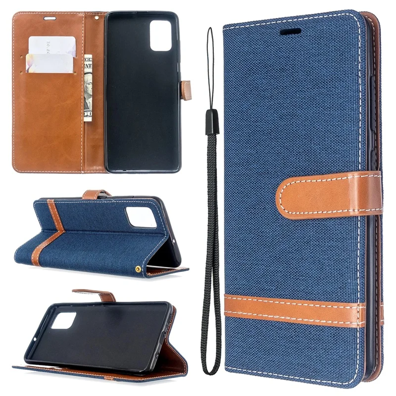 Assorted Color Jeans Cloth Leather Wallet Case for Samsung Galaxy A51 - Dark Blue