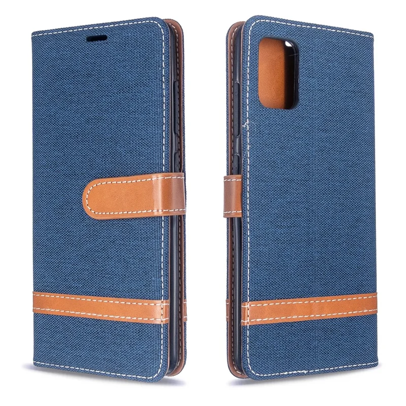 Assorted Color Jeans Cloth Leather Wallet Case for Samsung Galaxy A51 - Dark Blue