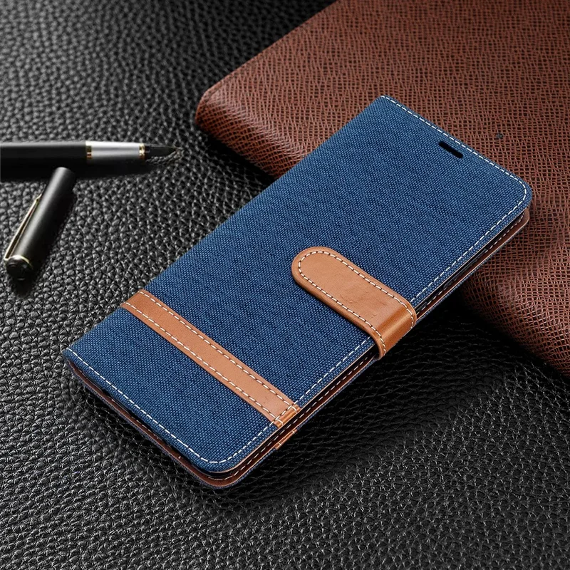 Assorted Color Jeans Cloth Leather Wallet Case for Samsung Galaxy A51 - Dark Blue