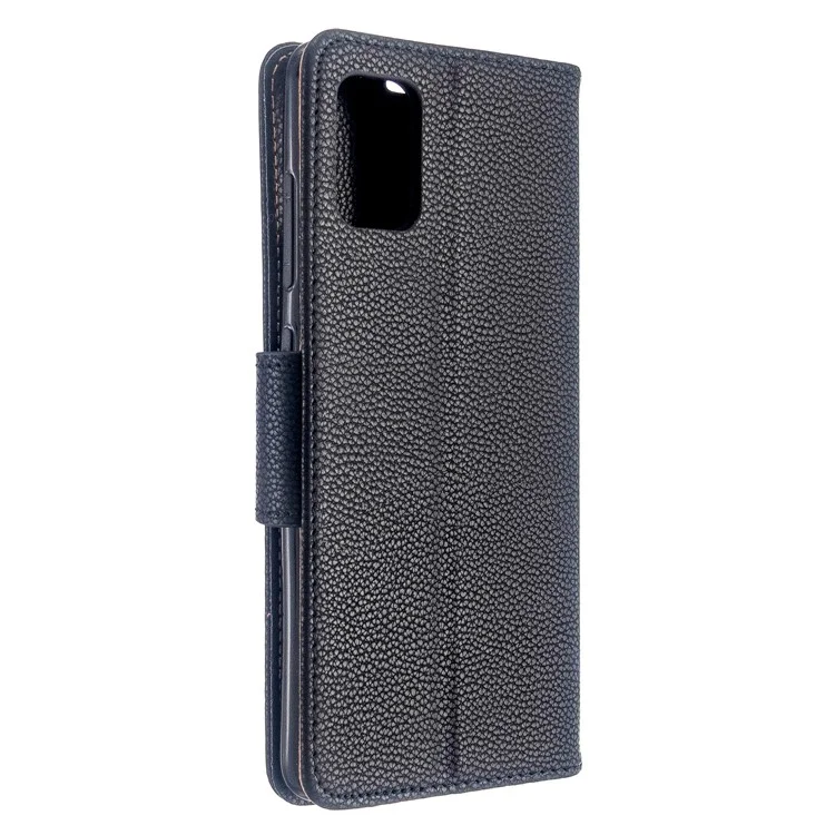 Case de Billetera de Cuero de Piel Litchi Para Samsung Galaxy A51 - Negro