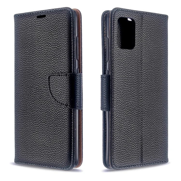 Case de Billetera de Cuero de Piel Litchi Para Samsung Galaxy A51 - Negro