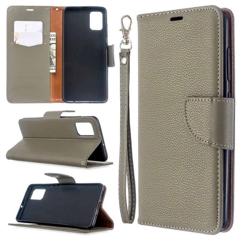 Litchi Skin Leather Wallet Case for Samsung Galaxy A51 - Grey