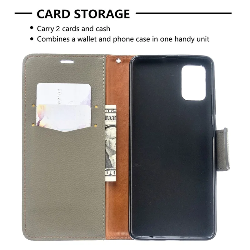 Litchi Skin Leather Wallet Case for Samsung Galaxy A51 - Grey