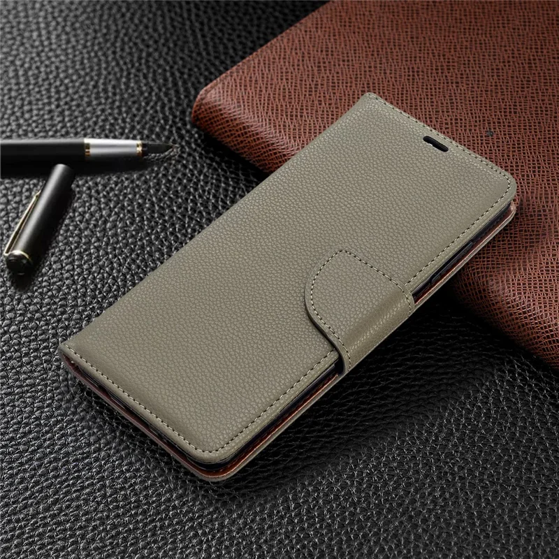 Litchi Skin Leather Wallet Case for Samsung Galaxy A51 - Grey