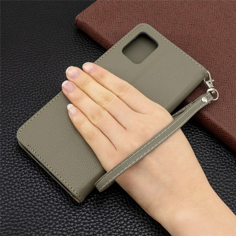 Litchi Skin Leather Wallet Case for Samsung Galaxy A51 - Grey
