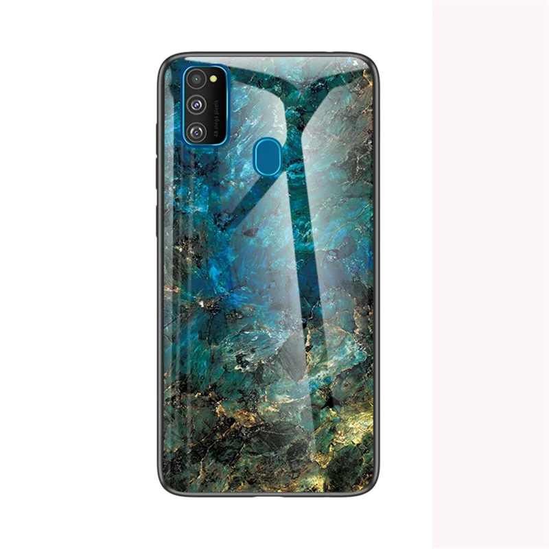 Marble Grain Pattern Tempered Glass PC + TPU Combo Case for Samsung Galaxy M30s/M21 - Emerald