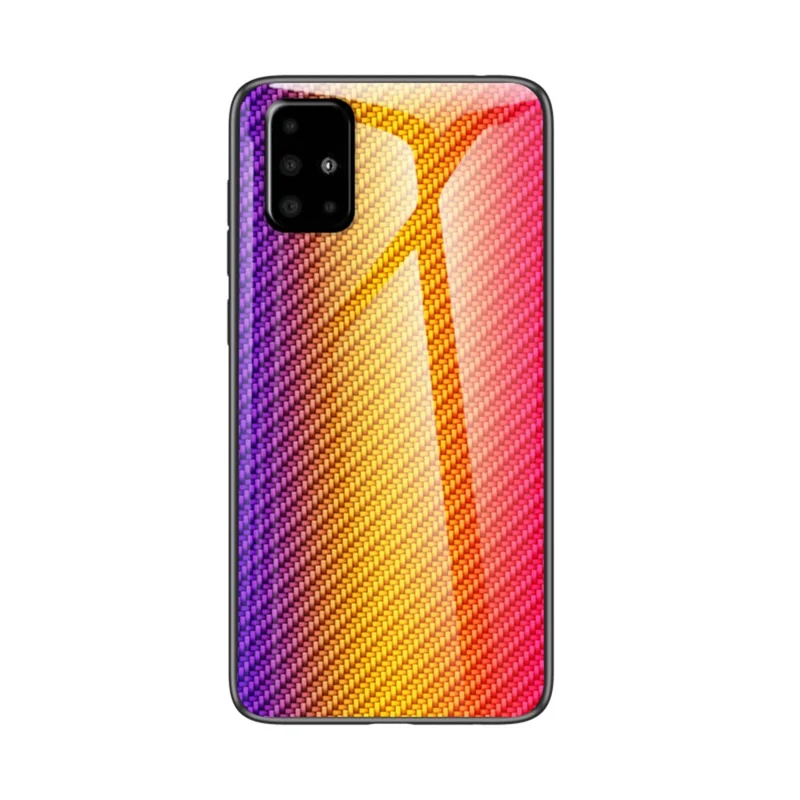 Carbon Fiber Texture Tempered Glass + PC + TPU Combo Casing for Samsung Galaxy A51 - Golden Fiber