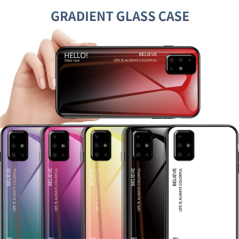 Gradient Color Tempered Glass + PC + TPU Hybrid Case for Samsung Galaxy A51 - Black