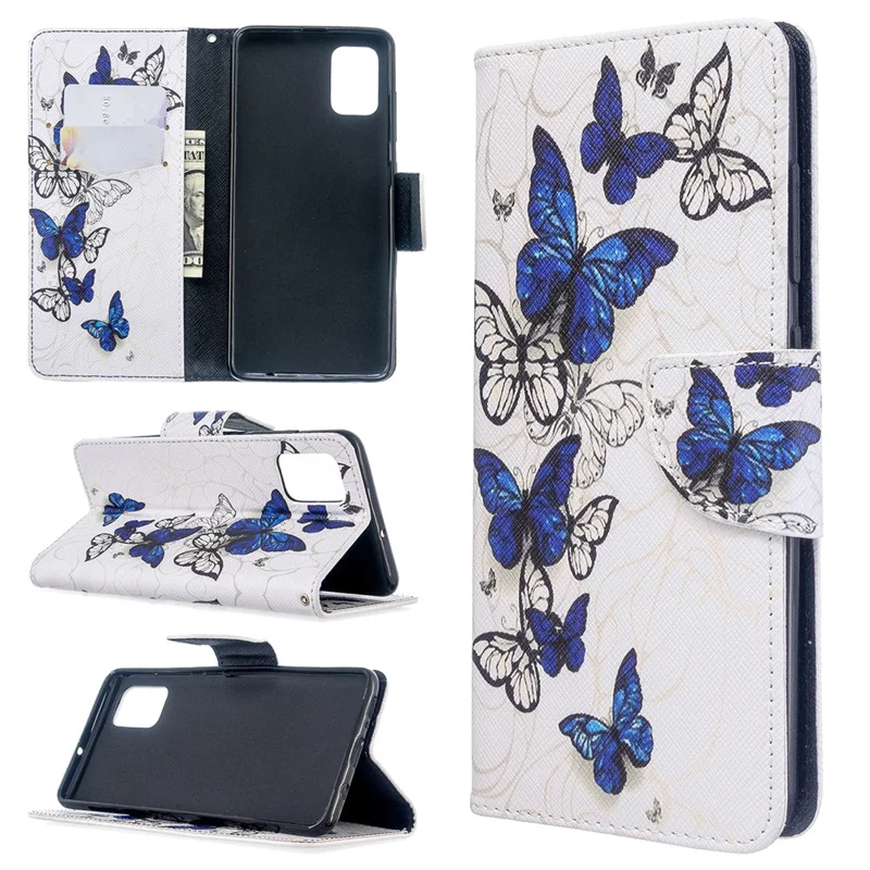 Pattern Printing Wallet Leather Flip Cover Case for Samsung Galaxy A51 - Blue Butterfly