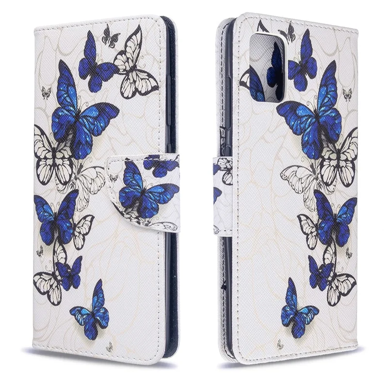 Pattern Printing Wallet Leather Flip Cover Case for Samsung Galaxy A51 - Blue Butterfly