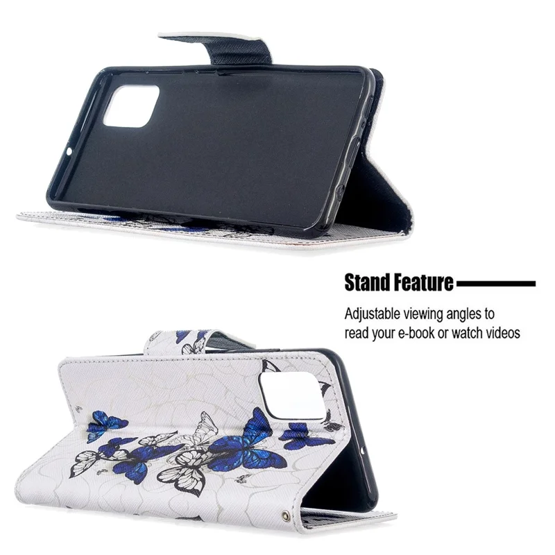 Pattern Printing Wallet Leather Flip Cover Case for Samsung Galaxy A51 - Blue Butterfly