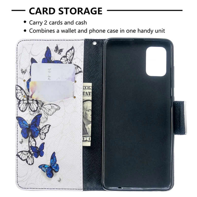 Pattern Printing Wallet Leather Flip Cover Case for Samsung Galaxy A51 - Blue Butterfly