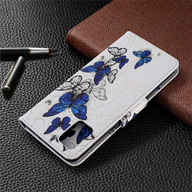 Pattern Printing Wallet Leather Flip Cover Case for Samsung Galaxy A51 - Blue Butterfly