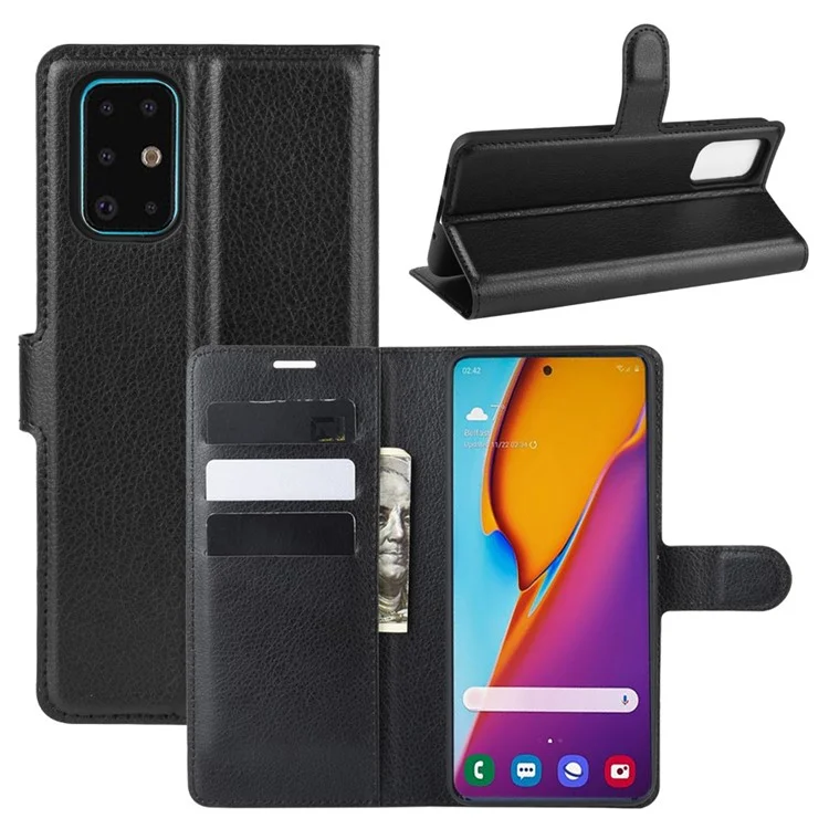 Cartera de piel de litchi con soporte para Samsung Galaxy S20 Plus - Negro