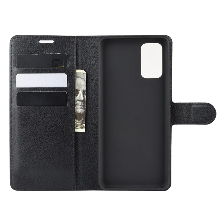 Litchi Skin Leather Wallet Stand Case for Samsung Galaxy S20 Plus - Black