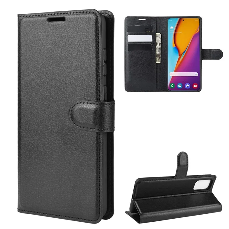 Litchi Skin Leather Wallet Stand Case for Samsung Galaxy S20 Plus - Black