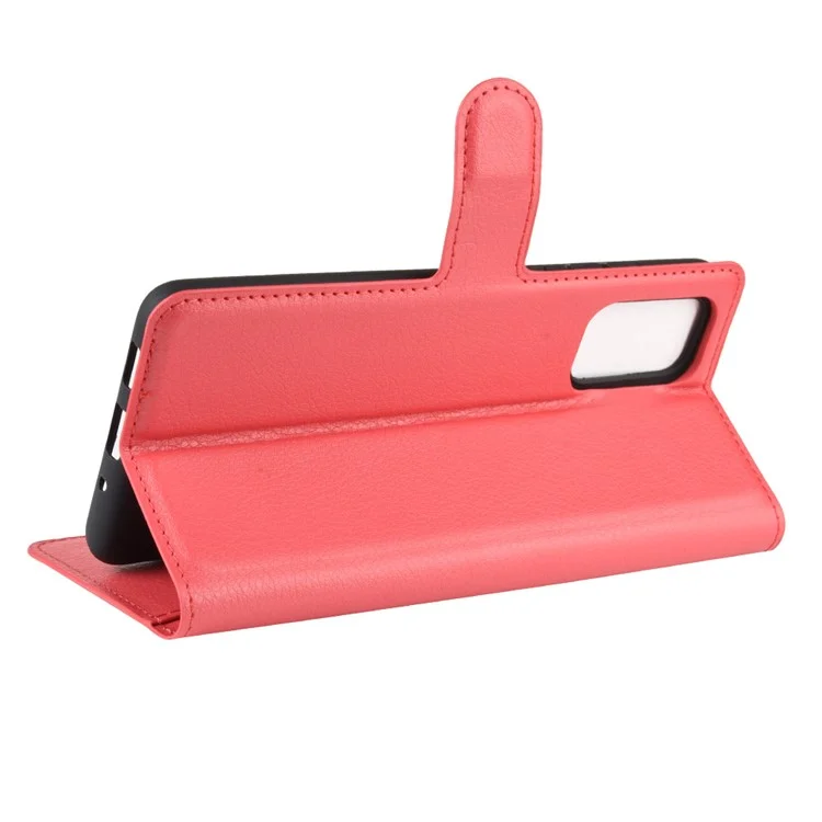 Litchi Skin Leather Wallet Stand Case for Samsung Galaxy S20 Plus - Red