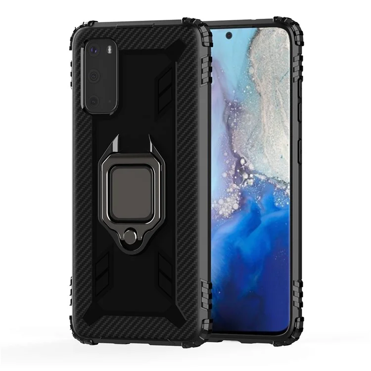 Чехол с кольцом для пальца и подставкой TPU для Samsung Galaxy S20 Ultra - черный