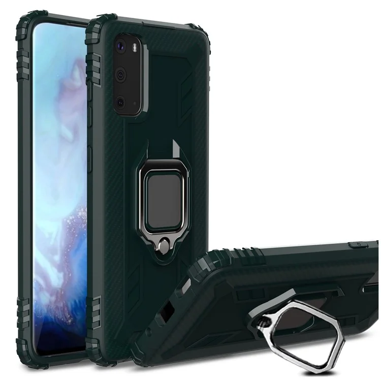 Finger Ring Kickstand TPU Back Shell [Built-in Magnetic Metal Sheet] Case for Samsung Galaxy S20 Ultra - Green