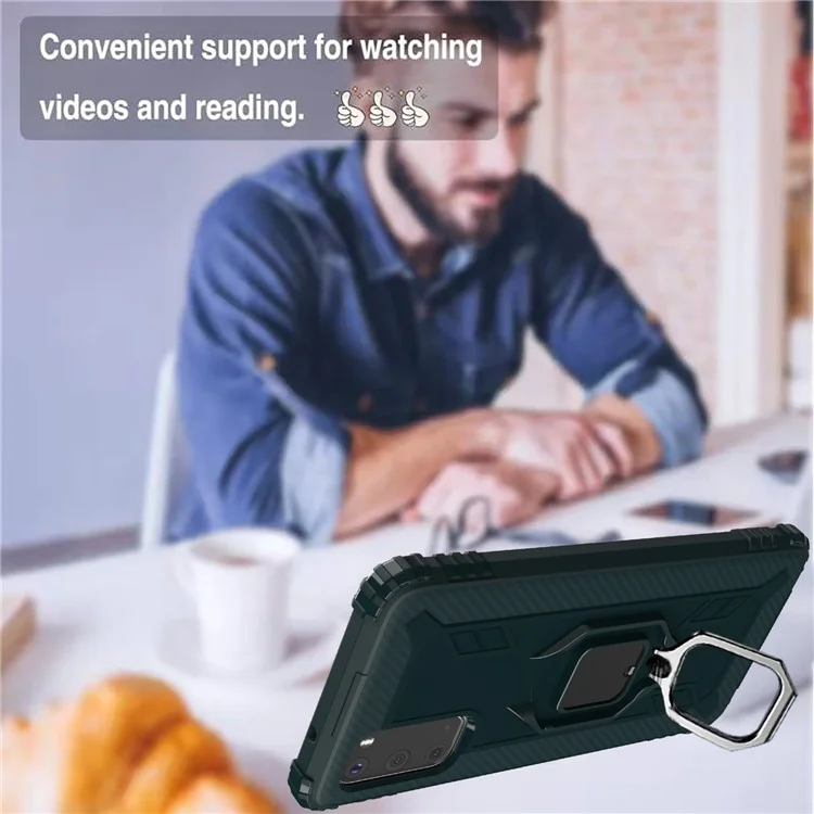 Finger Ring Kickstand TPU Back Shell [Built-in Magnetic Metal Sheet] Case for Samsung Galaxy S20 Ultra - Green