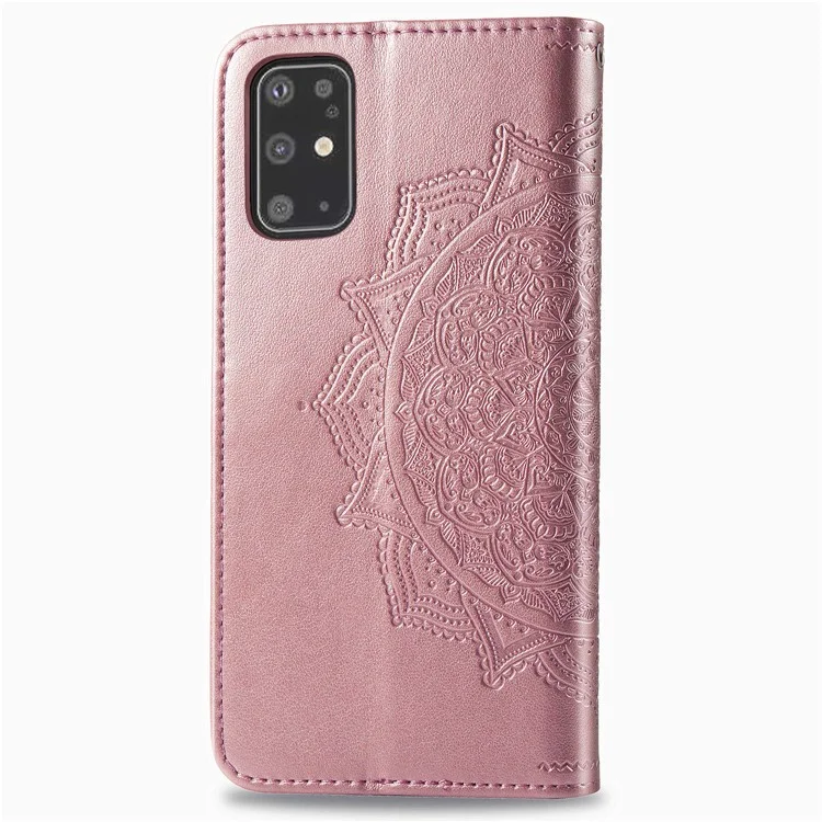 Capa de Couro com Relevo de Flor Mandala para Samsung Galaxy S20 Plus - Rose Gold