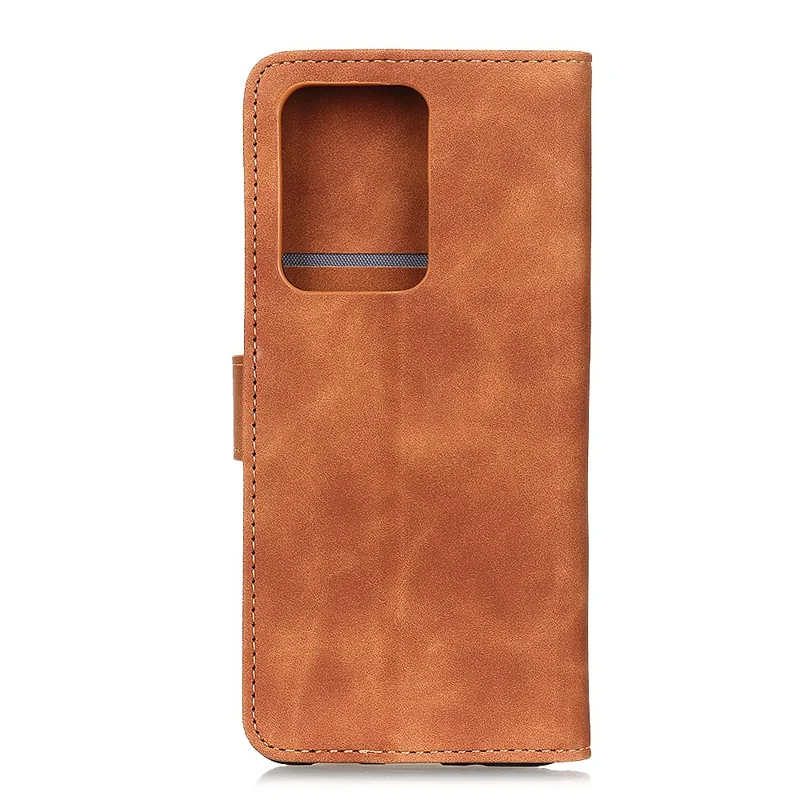 KHAZNEH Retro Leather Wallet Cover Magnetic Phone Shell for Samsung Galaxy S20 Ultra - Brown