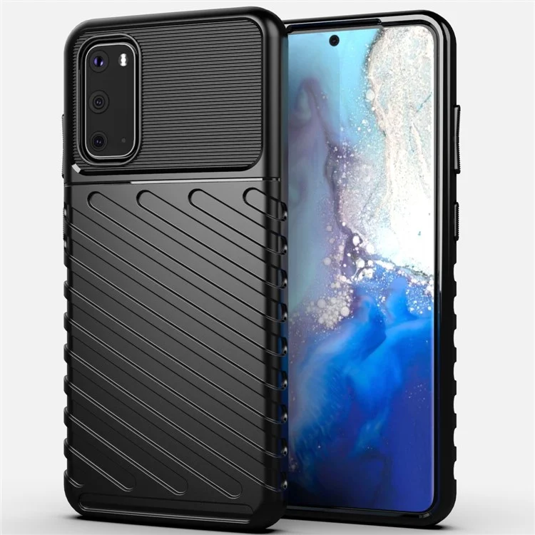 Thunder Series Twill Texture Soft TPU Phone Cover for Samsung Galaxy S20 4G/S20 5G - Black
