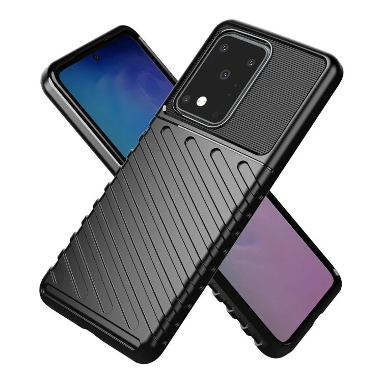 Громовая Серия Twill Texture Soft TPU Phone Shell Для Samsung Galaxy S20 Ultra - Черный