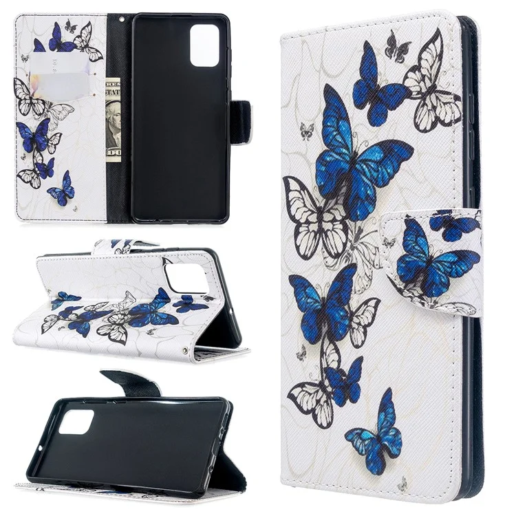 Pattern Printing Wallet Stand Flip Leather Case for Samsung Galaxy A71 A715 - Blue Butterflies