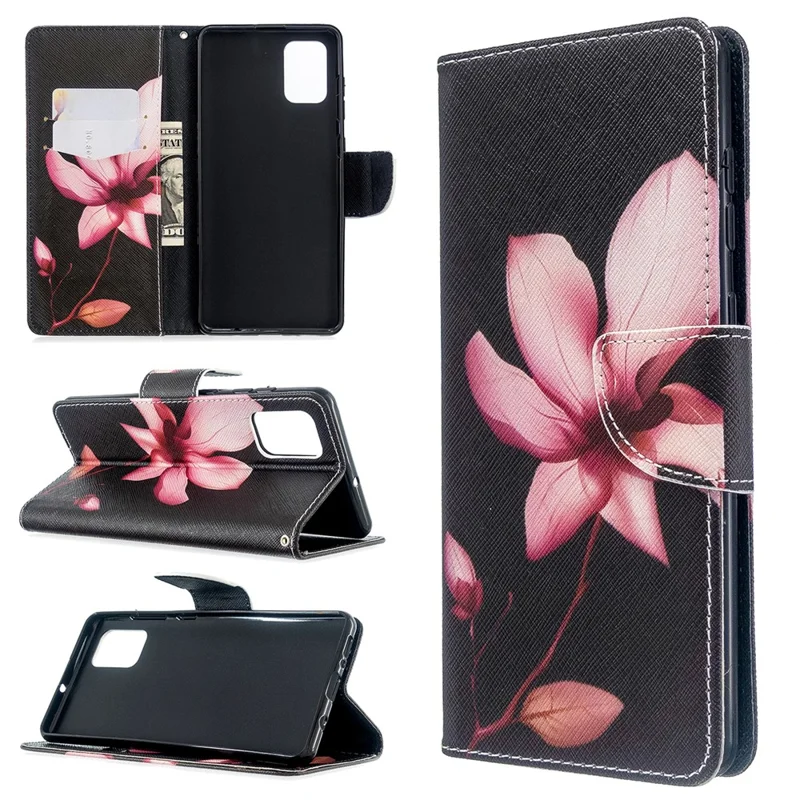 Pattern Printing Wallet Stand Flip Leather Case for Samsung Galaxy A71 A715 - Red Flower
