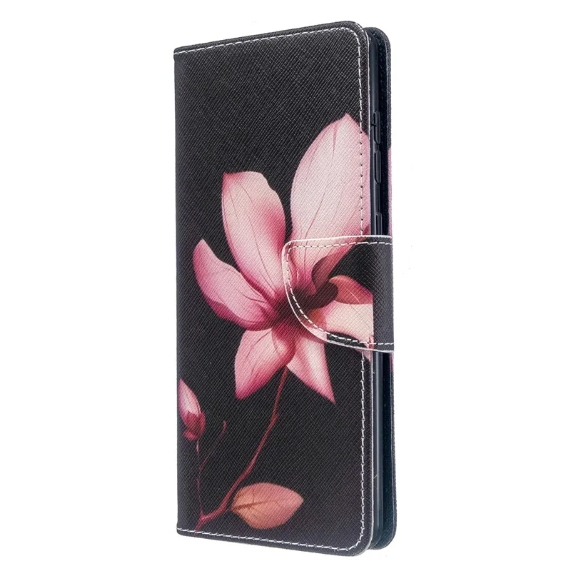 Pattern Printing Wallet Stand Flip Leather Case for Samsung Galaxy A71 A715 - Red Flower