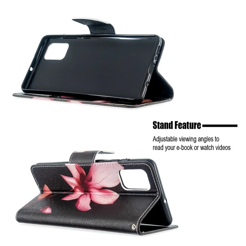 Pattern Printing Wallet Stand Flip Leather Case for Samsung Galaxy A71 A715 - Red Flower