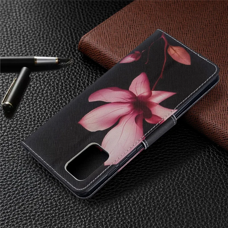 Pattern Printing Wallet Stand Flip Leather Case for Samsung Galaxy A71 A715 - Red Flower