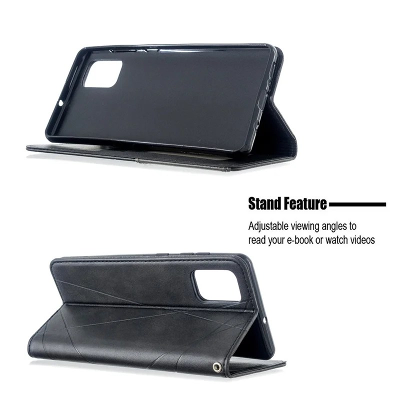 Geometric Pattern Stand Leather Case Card Holder Shell for Samsung Galaxy A71 A715 - Black