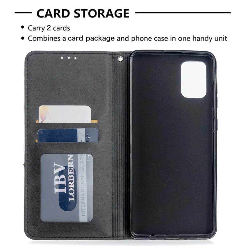 Geometric Pattern Stand Leather Case Card Holder Shell for Samsung Galaxy A71 A715 - Black