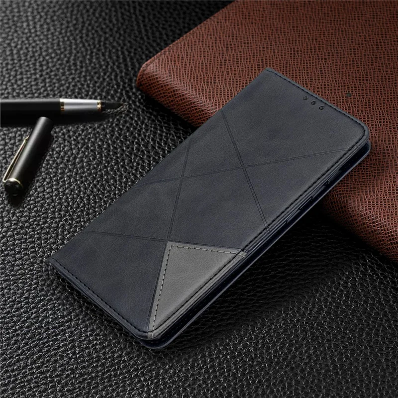 Geometric Pattern Stand Leather Case Card Holder Shell for Samsung Galaxy A71 A715 - Black