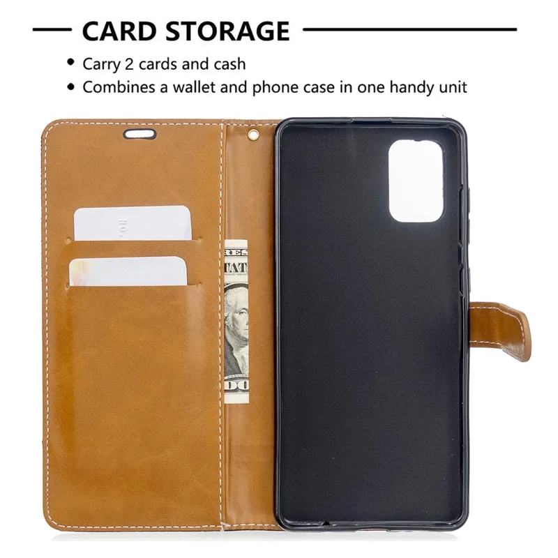 Color Splicing Jeans Cloth Skin Wallet Leather Case for Samsung Galaxy A71 A715 - Black