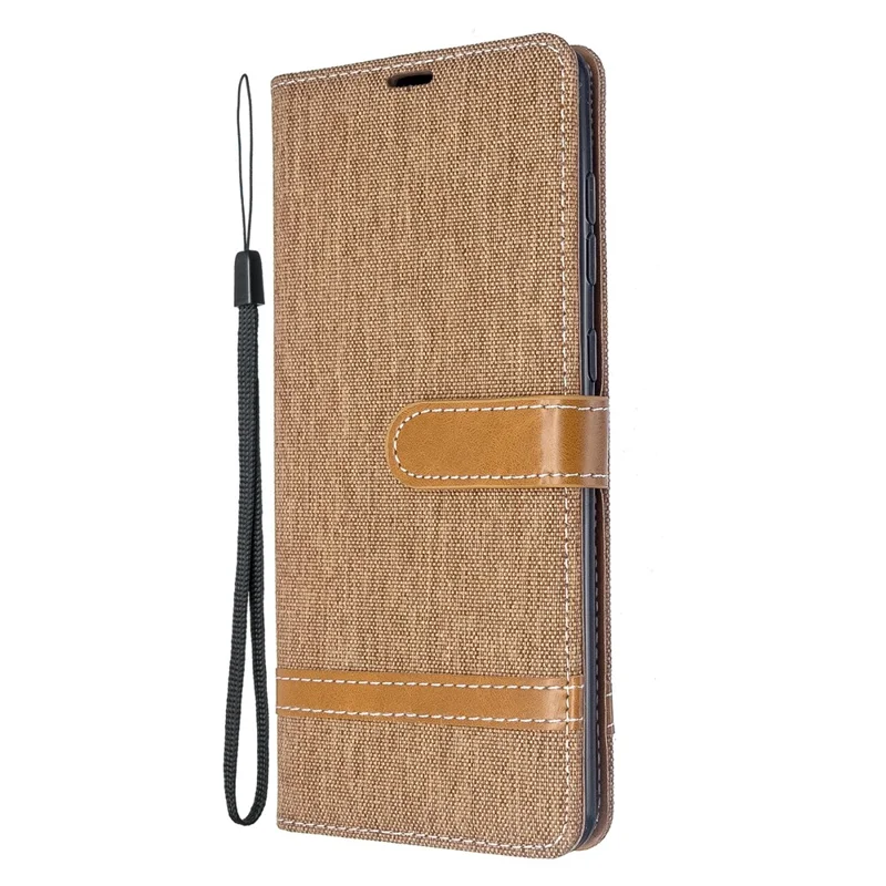 Color Splicing Jeans Cloth Skin Wallet Leather Case for Samsung Galaxy A71 A715 - Brown