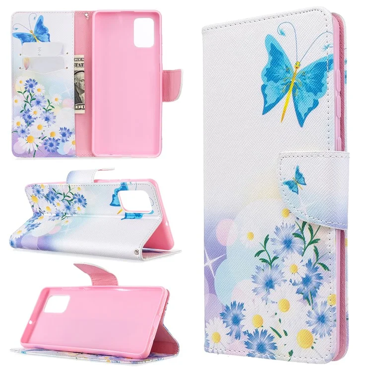 Musterdruck Brieftasche Lederflip -telefonabdeckung Für Samsung Galaxy A71 A715 - Schmetterlinge Und Blumen