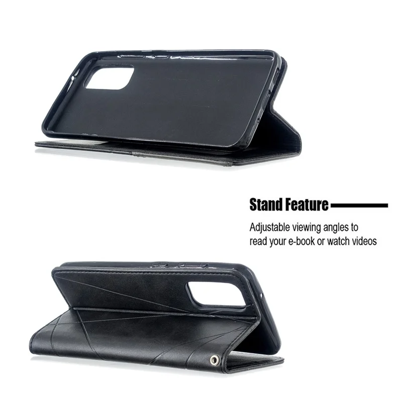 Funda de cuero con soporte y diseño geométrico para tarjetas para Samsung Galaxy S20 4G / S20 5G - Negro