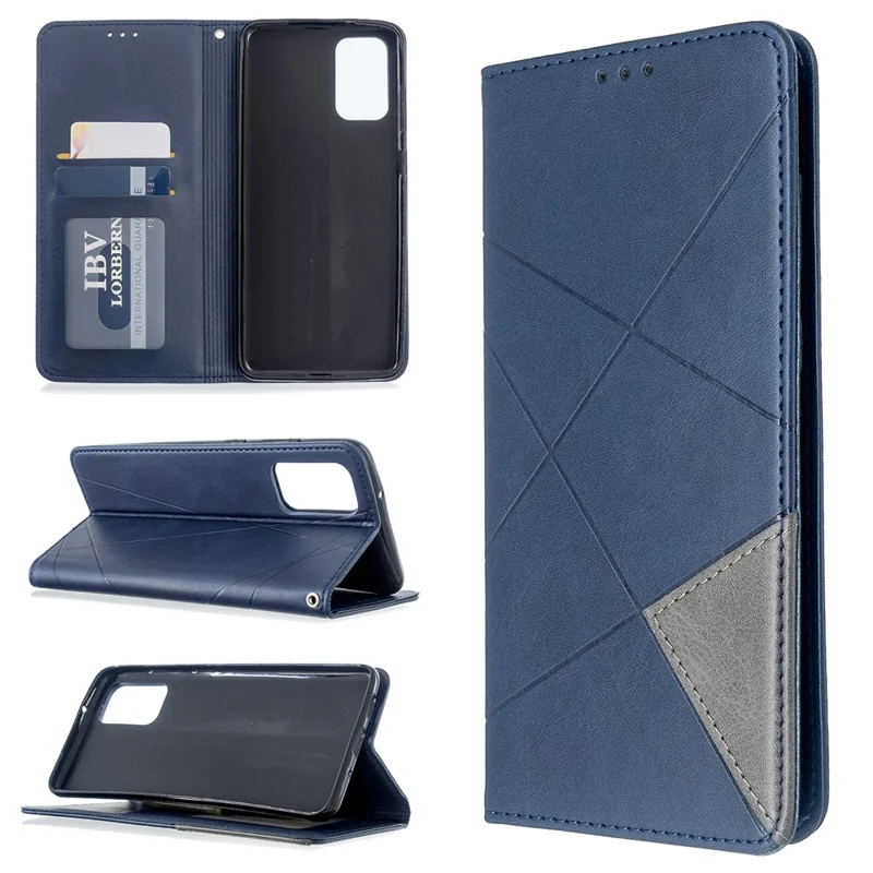 Geometric Pattern Stand Leather Card Holder Case for Samsung Galaxy S20 Plus / S20 Plus 5G - Blue