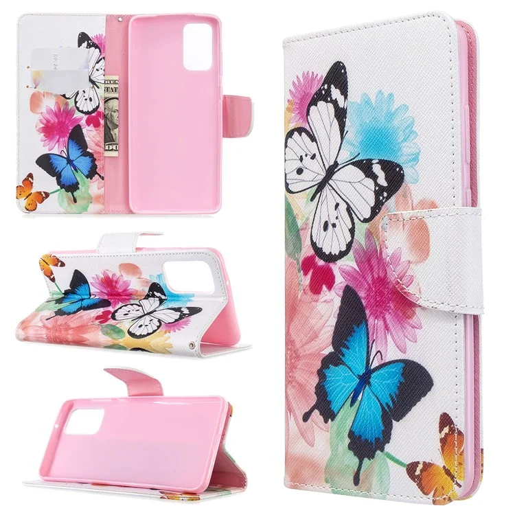 Estuche de Billetera de Cuero de Impresión de Patrones Para Samsung Galaxy S20 Plus - Mariposas Coloridas