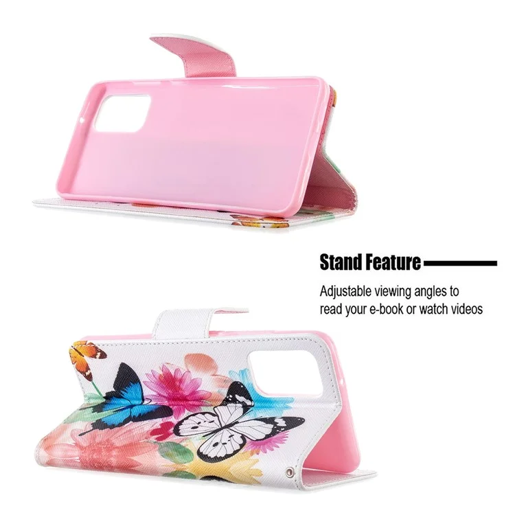 Funda de Cartera con Estampado de Patrones para Samsung Galaxy S20 Plus - Mariposas Coloridas