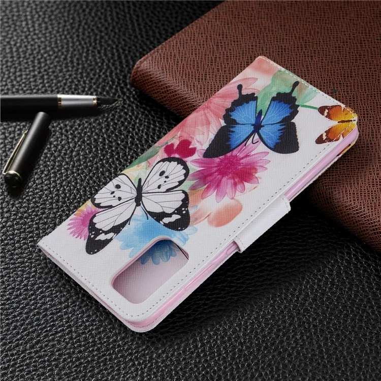 Étui de Portefeuille en Cuir D'impression Motif Pour Samsung Galaxy S20 Plus - Papillons Colorés