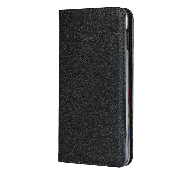 Silk Texture Leather Wallet Stand Phone Case Cover for Samsung Galaxy S10e - Black