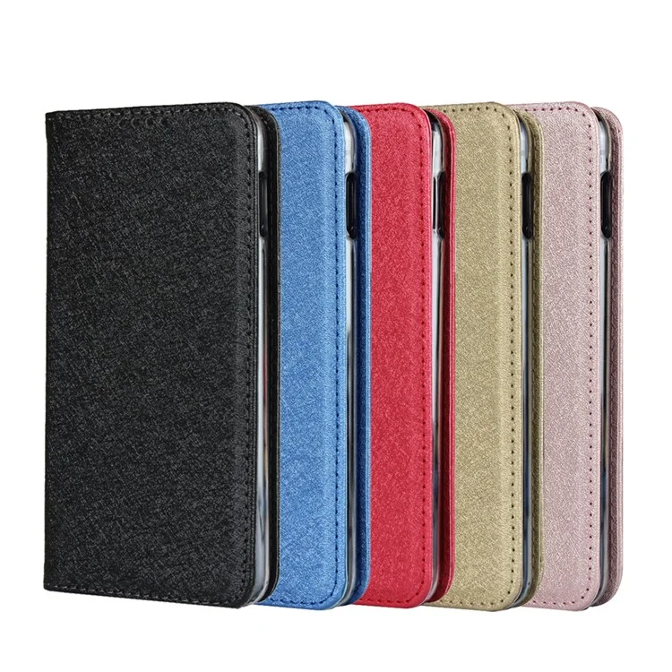 Silk Texture Leather Wallet Stand Phone Case Cover for Samsung Galaxy S10e - Black