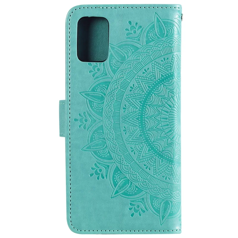 Imprinted Mandala Flower PU Leather Case Flip Stand Wallet Phone Cover with Strap for Samsung Galaxy A51 4G - Green