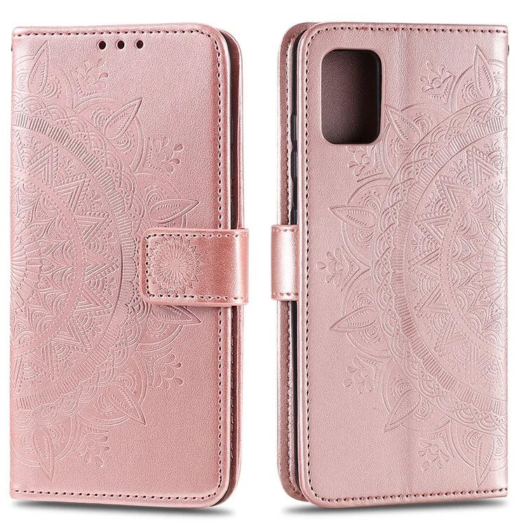 Imprint Flower Leather Wallet Phone Casing for Samsung Galaxy A71 - Rose Gold